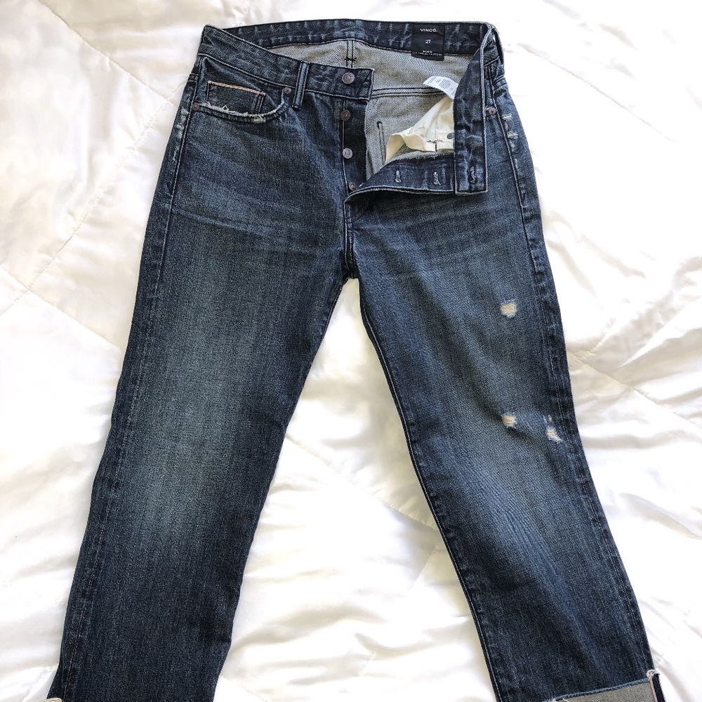 SIZE 27 VINCE BOYFRIEND SLOUCH DARK JEANS